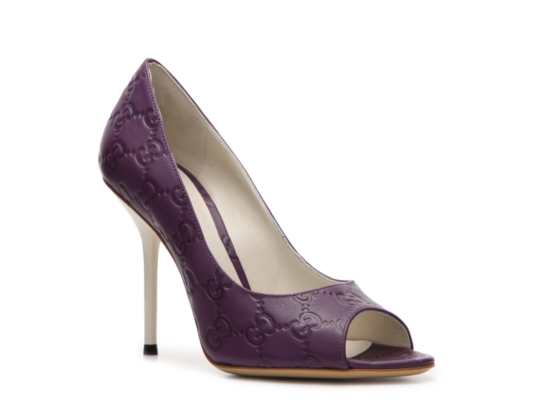 Gucci Embossed Leather Peep Toe Pump