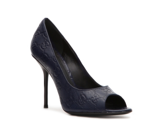 Gucci Embossed Leather Peep Toe Pump