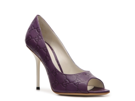 Gucci Embossed Leather Peep Toe Pump