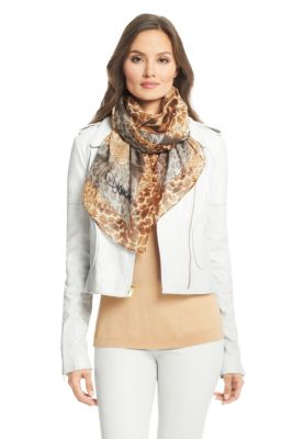 Washed Chiffon Printed Silk Scarf in Animal Warp Scarf Neutral by DVF