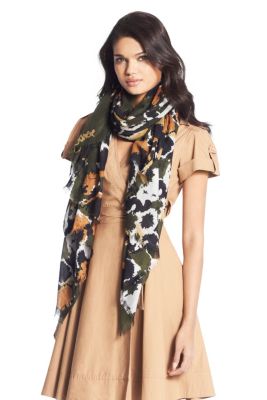 Spring Kenley Printed Scarf in Ink Leopard Luxe Scarf Olive by DVF