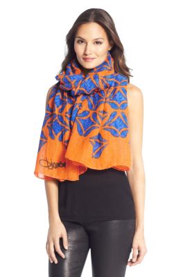 Security Blanket Oversized Linen Scarf in Ikat Batik Scarf Orange by DVF