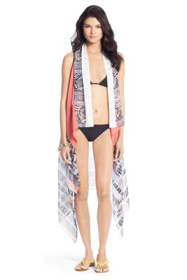 Long Serape Silk Vest in Oasis Snake Multi Orange Combo by DVF