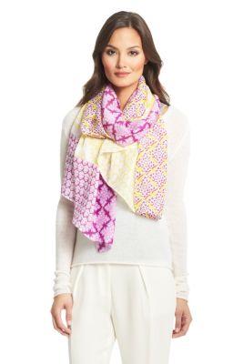 New Boomerang Silk Scarf in Indian Brocade Yellow Combo by DVF