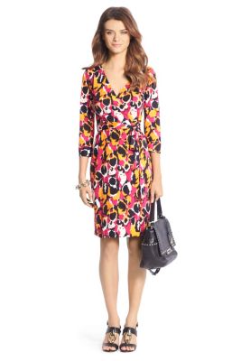 New Julian Two Silk Jersey Wrap Dress in Ink Leopard Simple Pink by DVF