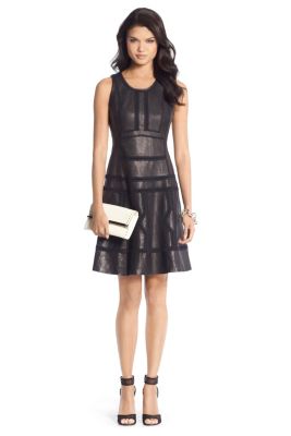 Margot Trim Detail Leather Dress in Black by DVF