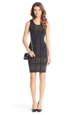 Cairo Super Stretch Detail Knit Dress in Black/ Olive Night by DVF