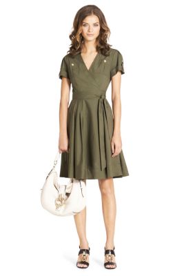 Kaley Cotton Wrap Dress in Olive Night by DVF