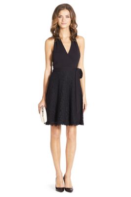 Amelia Halter Lace Flared Wrap Dress in Black by DVF