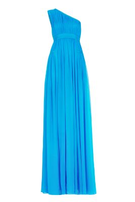 one shoulder pleated gown