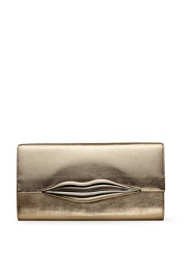 Carolina Lips Metallic Leather Clutch