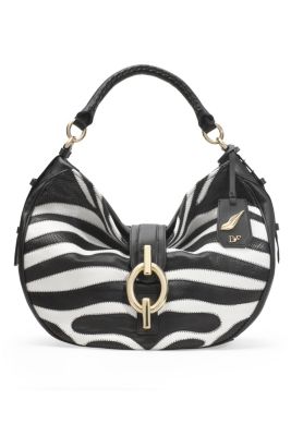 Sutra Zebra Patchwork Leather Hobo Bag in Black/ White Zebra by DVF