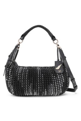 Sutra Knit Metallic Leather Zip Hobo in Gunmetal/ Anthracite/ Black by DVF