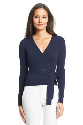 Ballerina Cotton Blend Wrap Sweater in Midnight by DVF