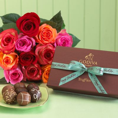 The FTD® Mixed Rose Bouquet with Godiva® Birthday Truffles