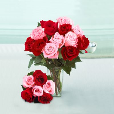 12 + 6 Mixed Roses with FREE Vase