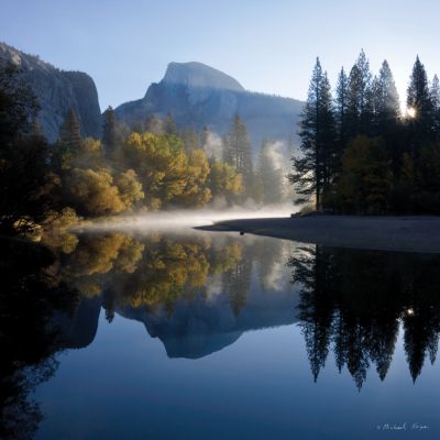 Autumn Sunrise, Half Dome, and the Merced River by Michael Frye