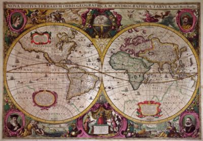 A New Land and Water Map of the Entire Earth by Henricus Hondius