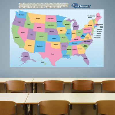Dry Erase USA Map With Removable Capital Names Fathead Wall Decal