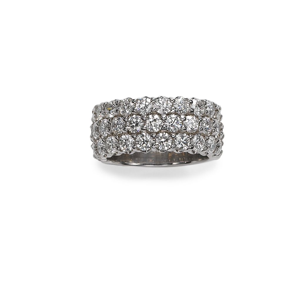  3 Rows of Diamonds Wedding Band, 14KW Gold