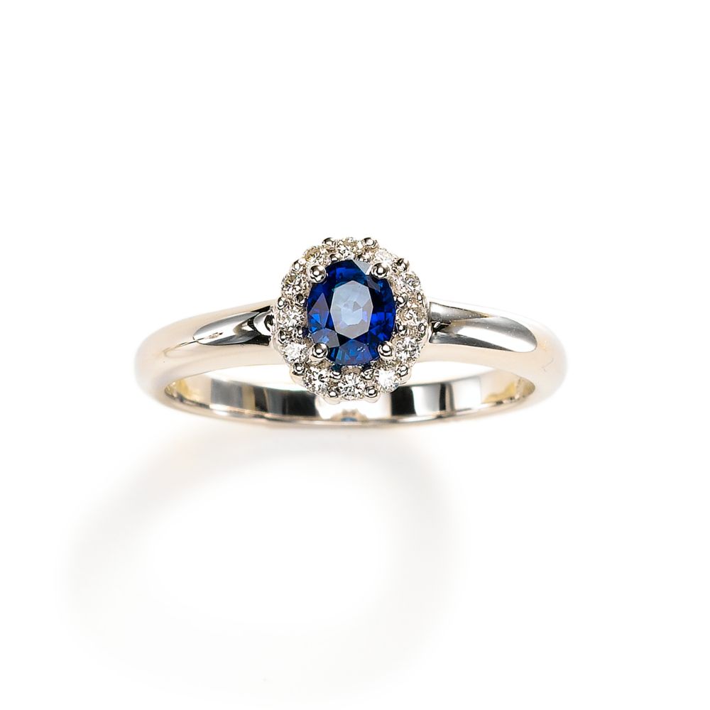 Sapphire & Diamond Ring, 18KW Gold
