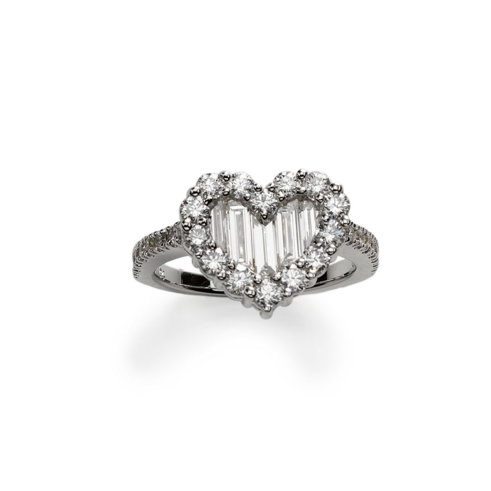 Diamond Heart Ring, 18KW Gold