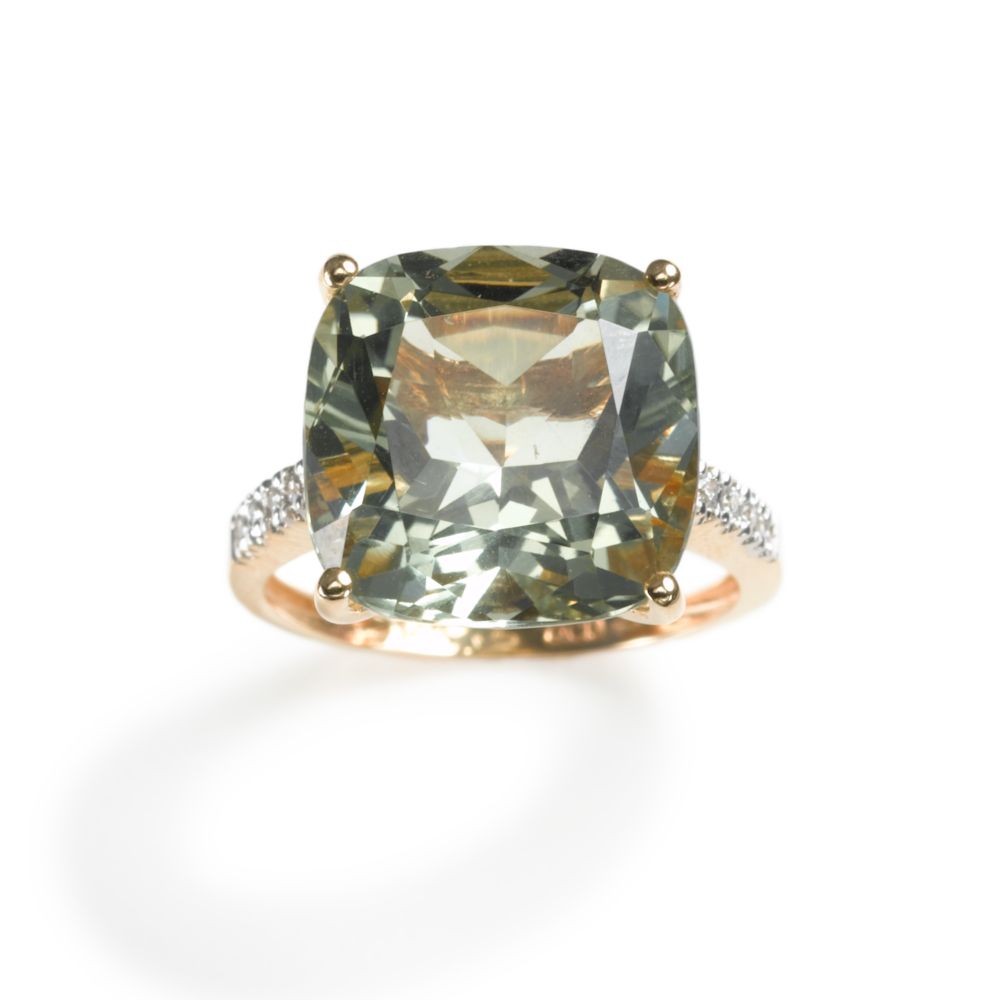 Green Amethyst & Diamond Ring, 14KYW Gold
