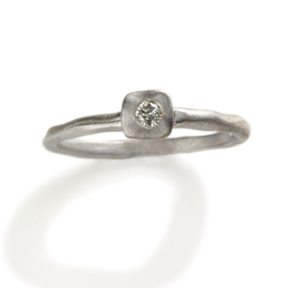Matte Gold Ring with Diamond Accent, 14KW Gold