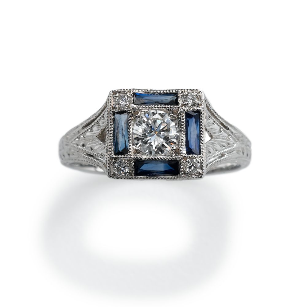 Deco-Inspired Engagement Ring, Platinum