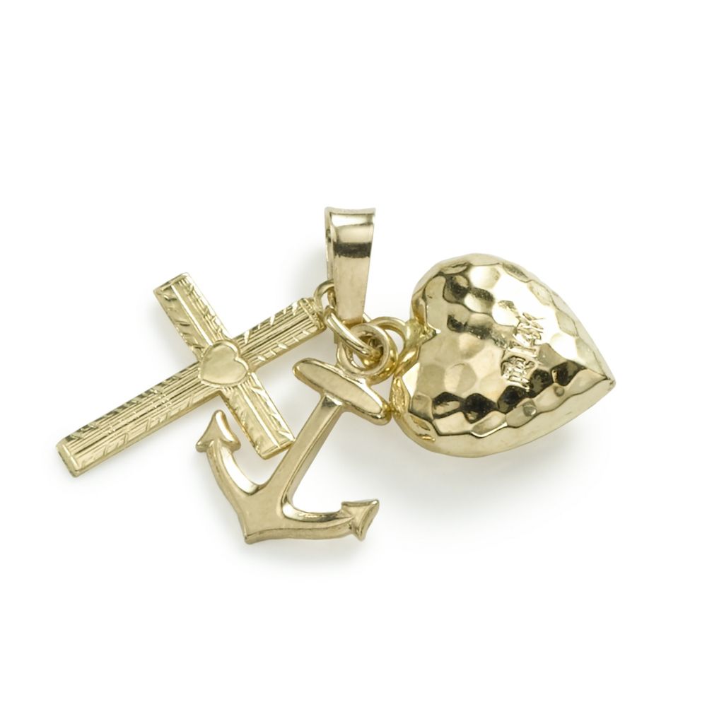  "Heart, Cross & Anchor" Charm, 14KY Gold