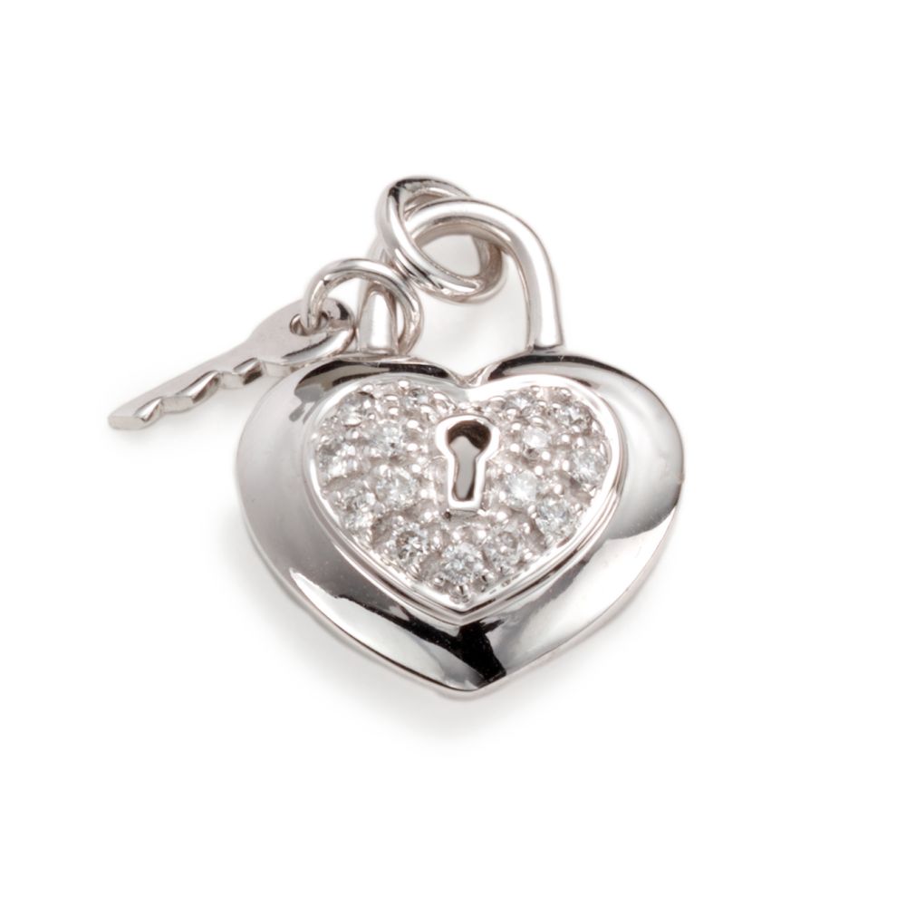 Heart Lock & Key Charm, 14KW Gold