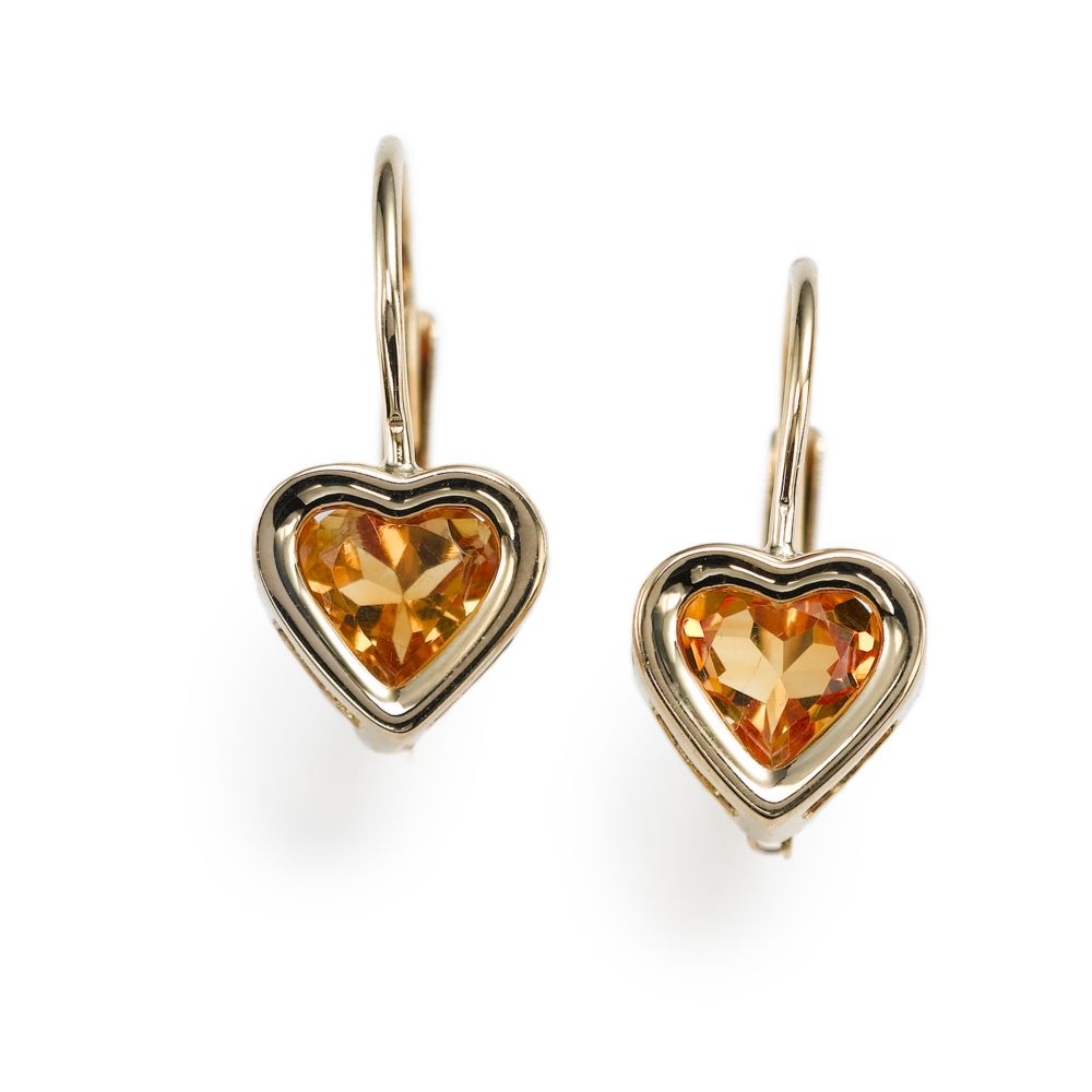 Girl's Citrine Heart Drop Earrings, 14KY Gold