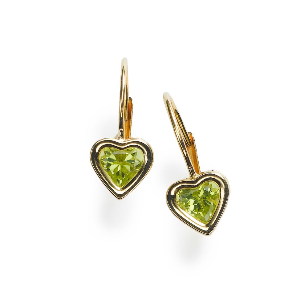 Girl's Heart Shaped Peridot Earring, 14KY Gold