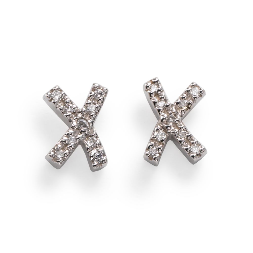 Girl's Diamond "X" Earrings, 14KW Gold