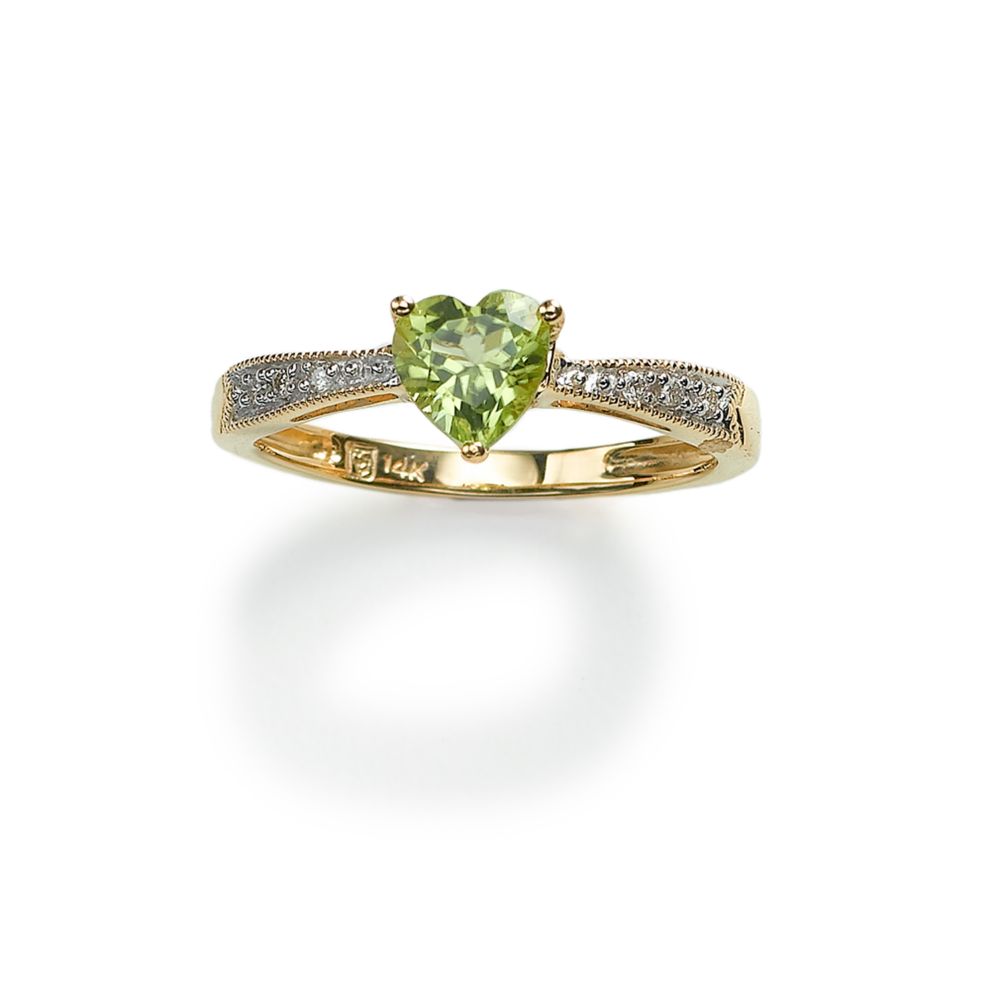 Girl's Peridot & Diamond Heart Ring, 14KYW Gold