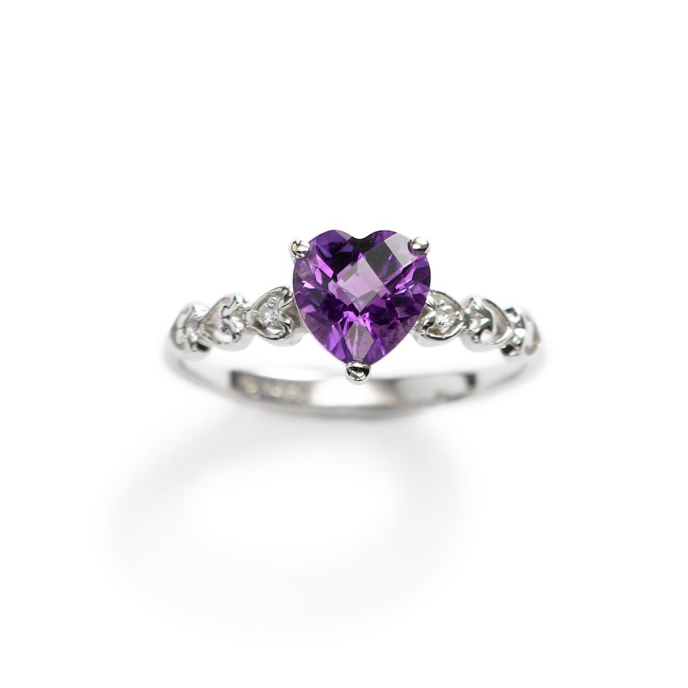 Girl's Amethyst & Diamond Ring, 14KW Gold