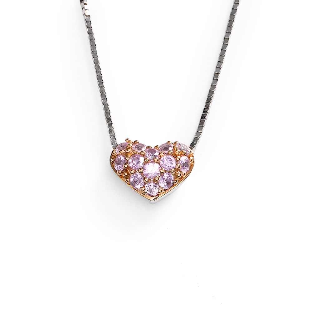 Pink Sapphire Heart Necklace, 18KWP Gold