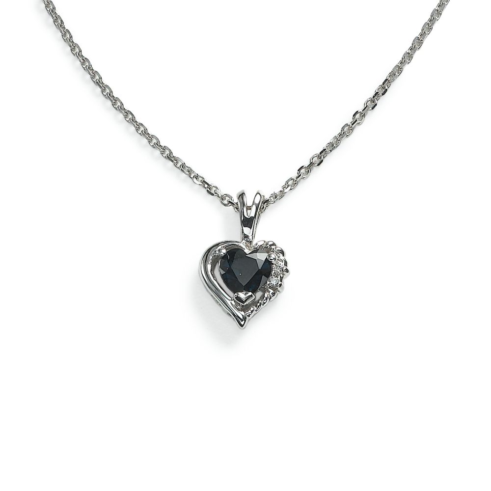 Girl's Sapphire Heart Pendant, 14KW Gold