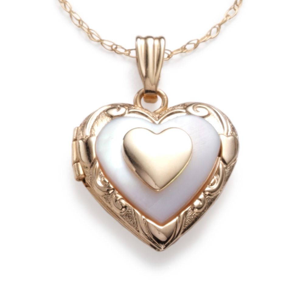 Mother of Pearl Heart Locket, 14KY Gold