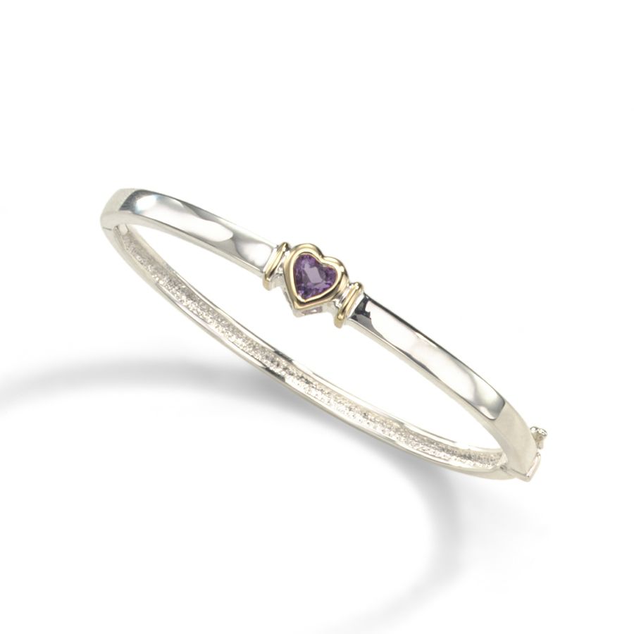 Girl's Amethyst Heart Bangle, Sterling Silver