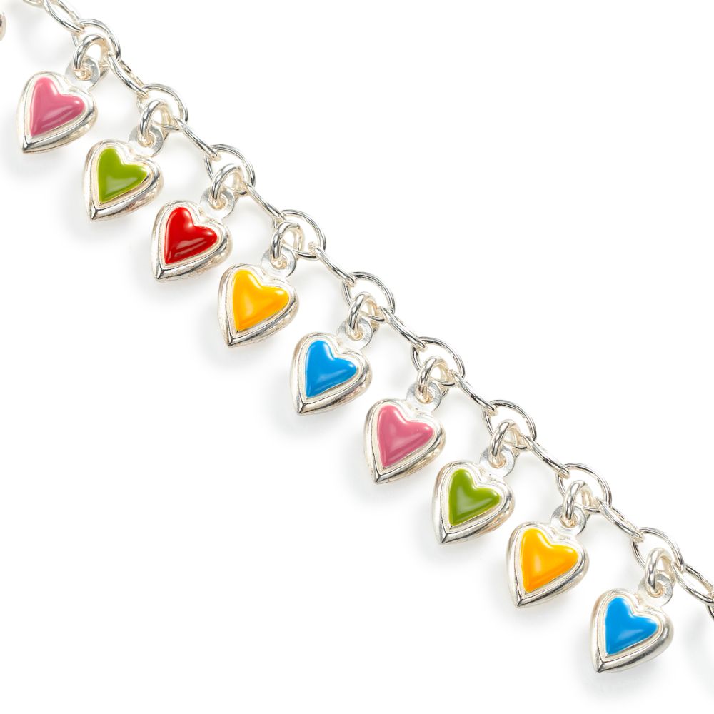 Multi-Color Enamel Heart Bracelet, Sterling Silver