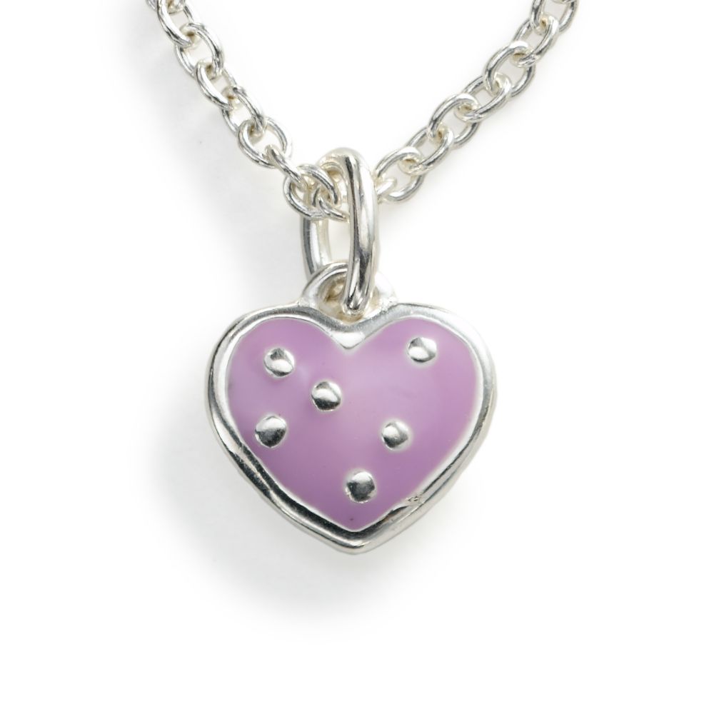 Purple Enamel Heart Pendant, Sterling Silver