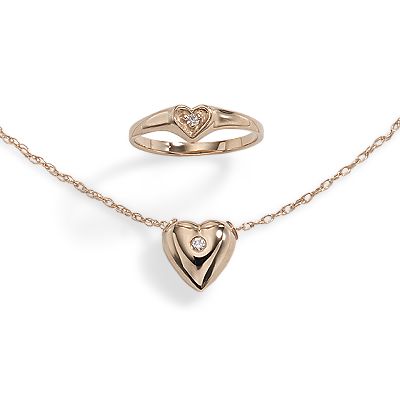 Girl's Heart Jewelry Set, 14KY Gold