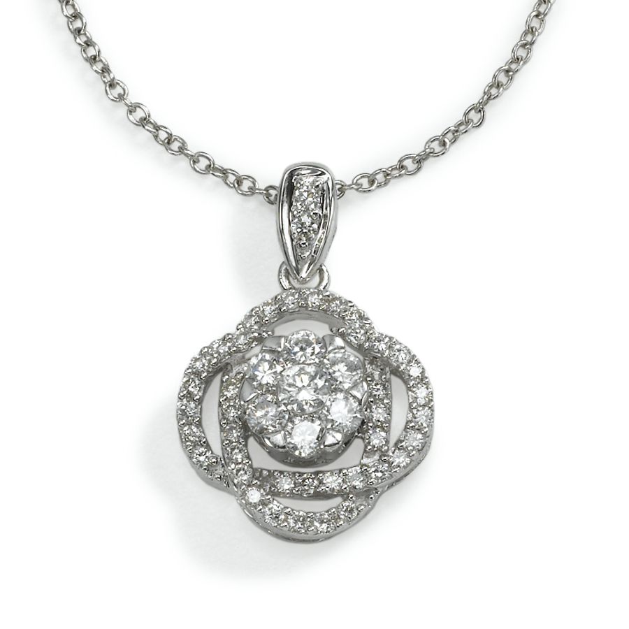 Love Knot Diamond Cluster Pendant, 18KW Gold