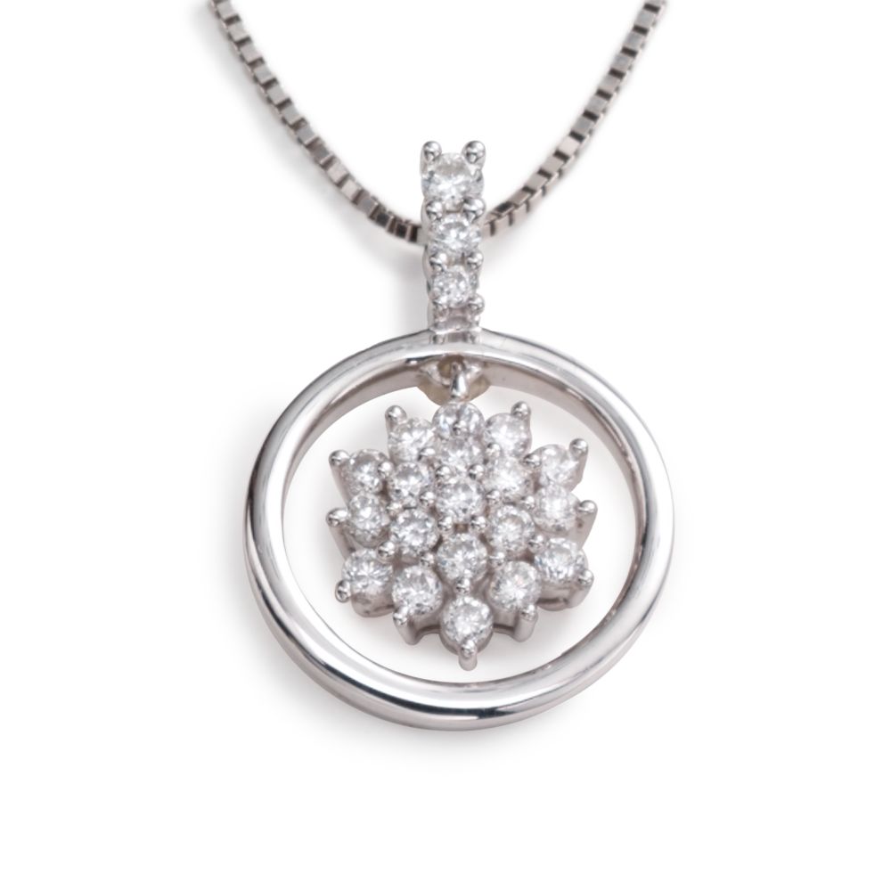 Encircled Diamond Cluster Pendant, 14KW Gold