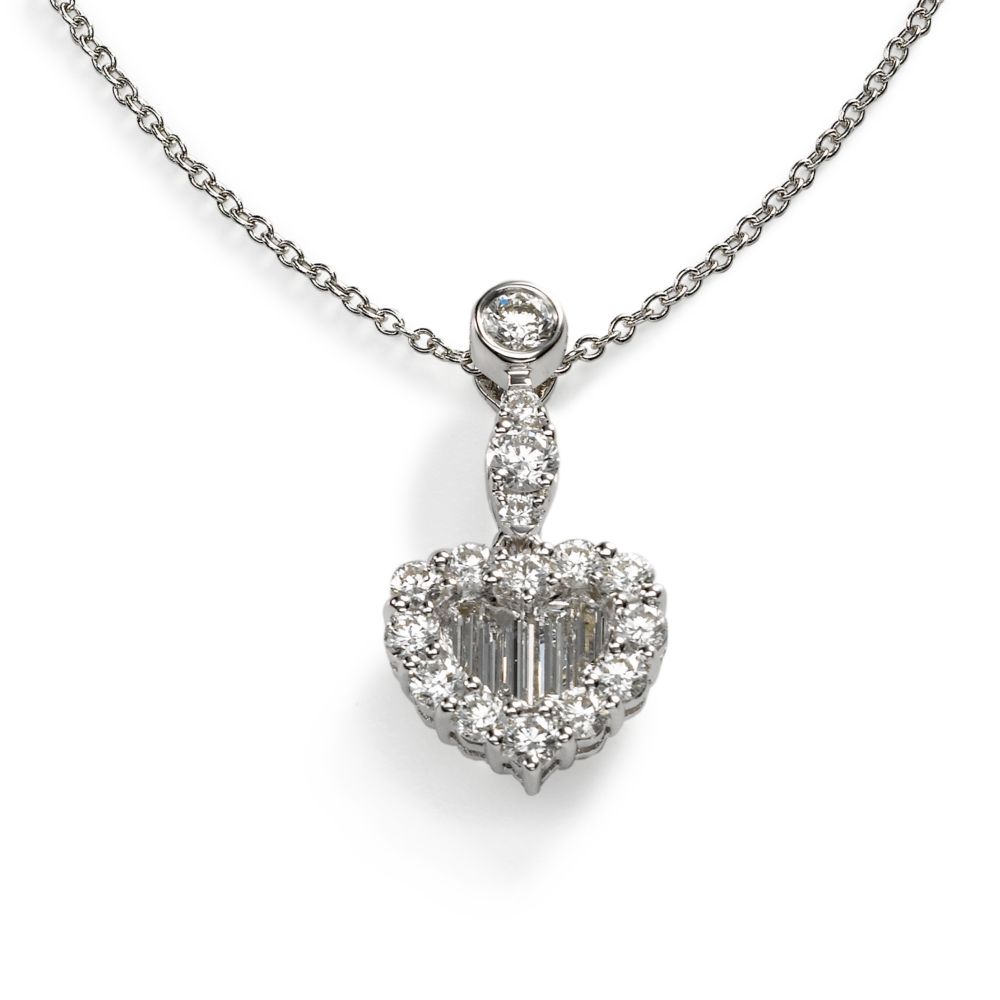 Diamond Heart Pendant, 18KW Gold