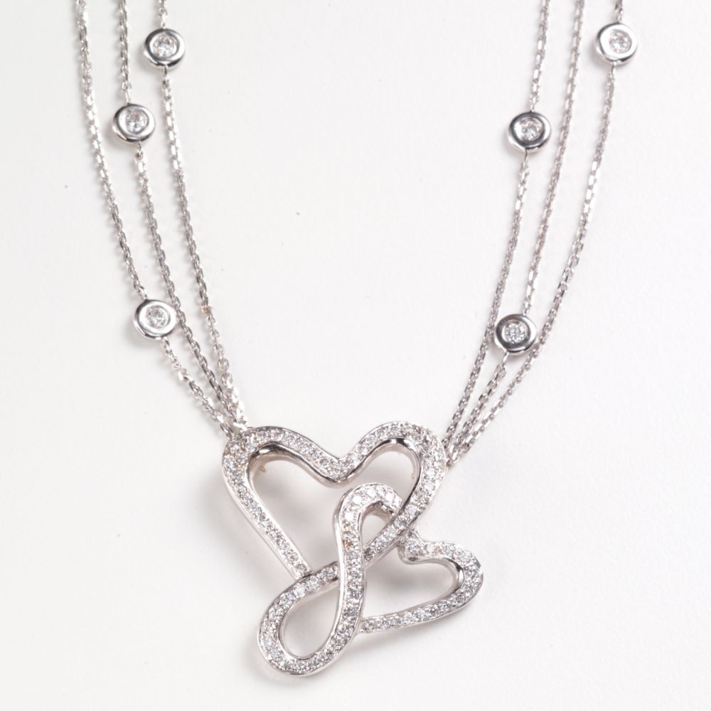 Happy Heart Diamond Necklace, 14KW Gold