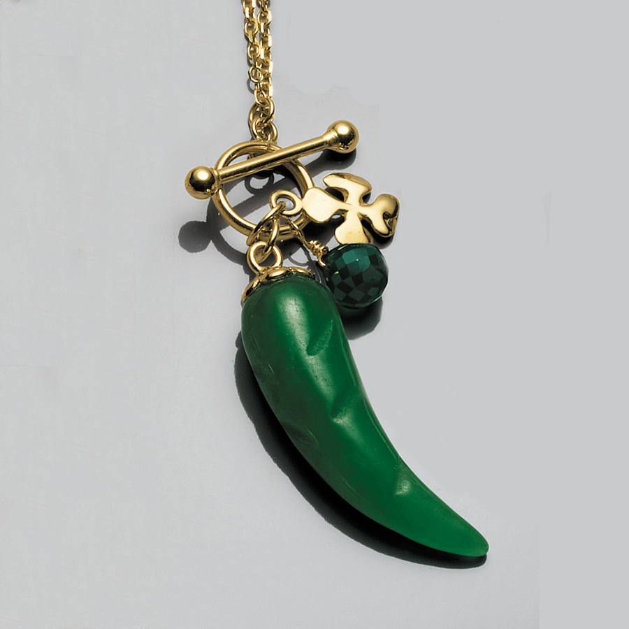 Green Jadeite Chili Pepper Necklace, 14KY Gold