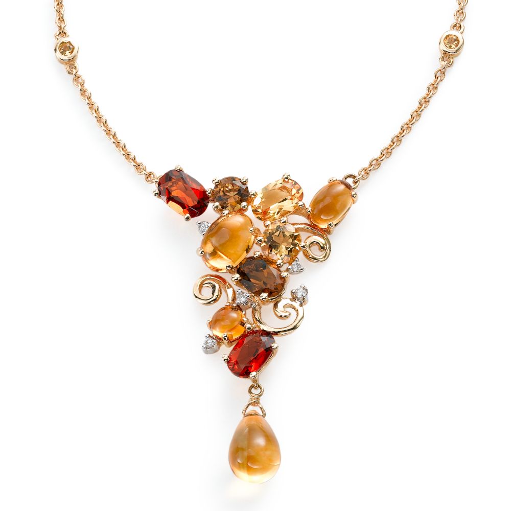 Mulit-Shades of Citrine Necklace, 14KY Gold