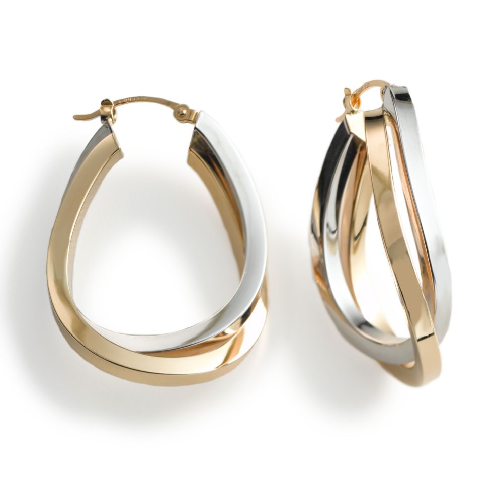 Shiny Double Hoop Earrings, 14KYW Gold